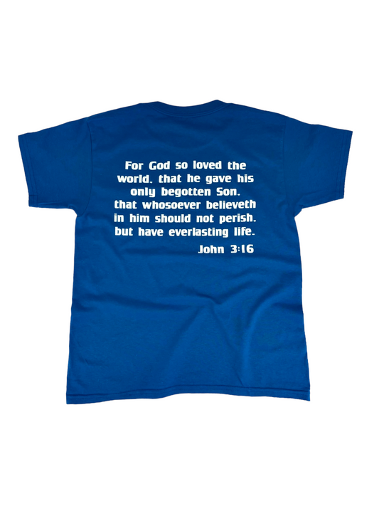 John 3:16 Neon Blue & White Youth Tee