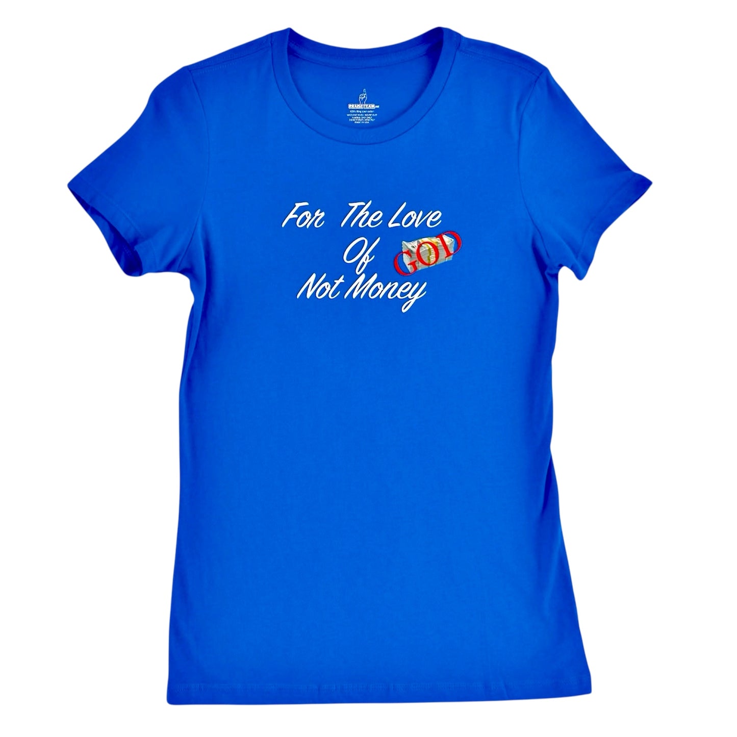 For The Love Of God Women's Royal Blue & White Slim-fit T- Shirt