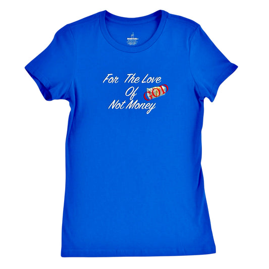 For The Love Of God Women's Royal Blue & White Slim-fit T- Shirt