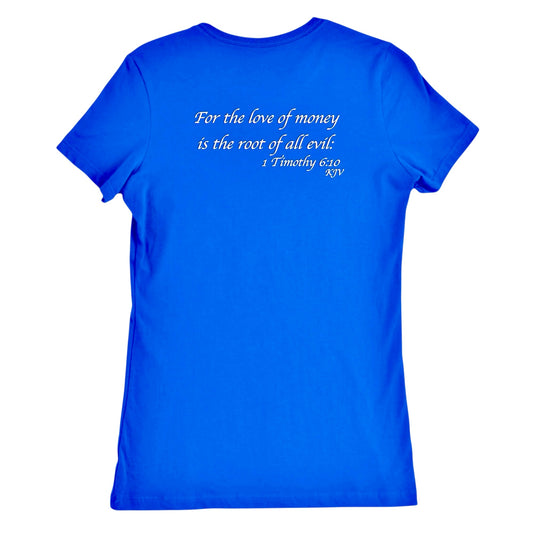 For The Love Of God Women's Royal Blue & White Slim-fit T- Shirt